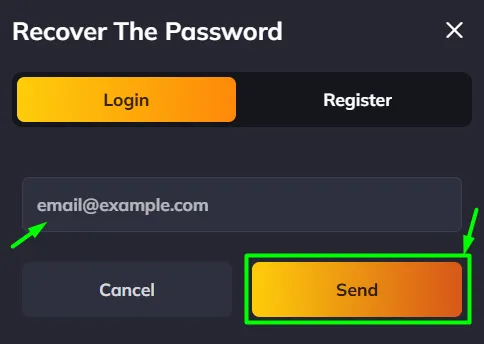 Vegastars password reset